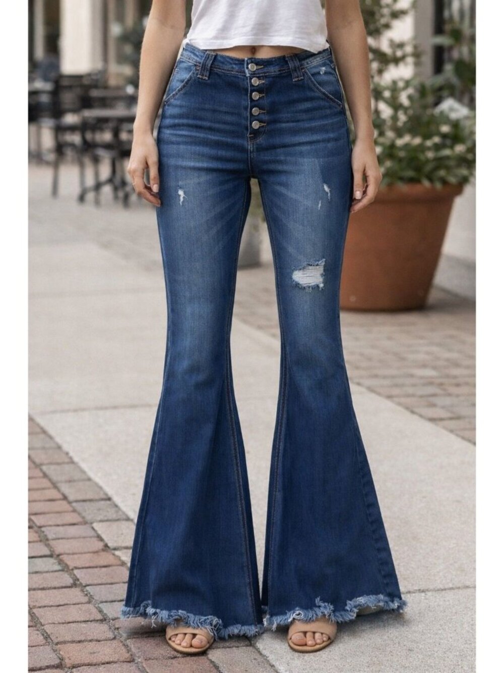 Kancan Elowen High Rise Super Flare Size 5/26 Button Fly 90's Y2K Boho Distress